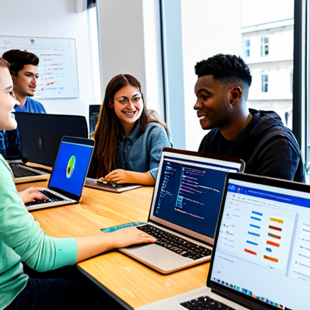 온라인 학습 커뮤니티 - Collaborative Coding Session**

"A diverse group of young adults, fully clothed in casual attire, co...
