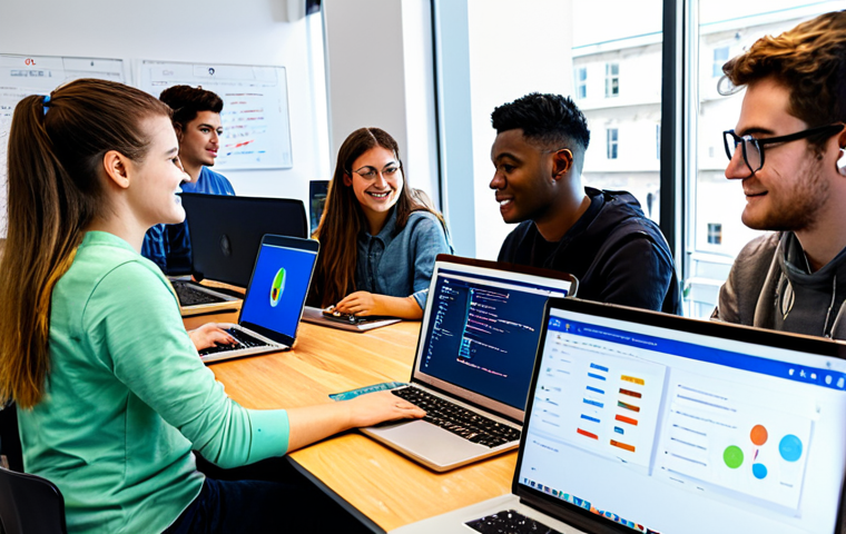 온라인 학습 커뮤니티 - Collaborative Coding Session**

"A diverse group of young adults, fully clothed in casual attire, co...