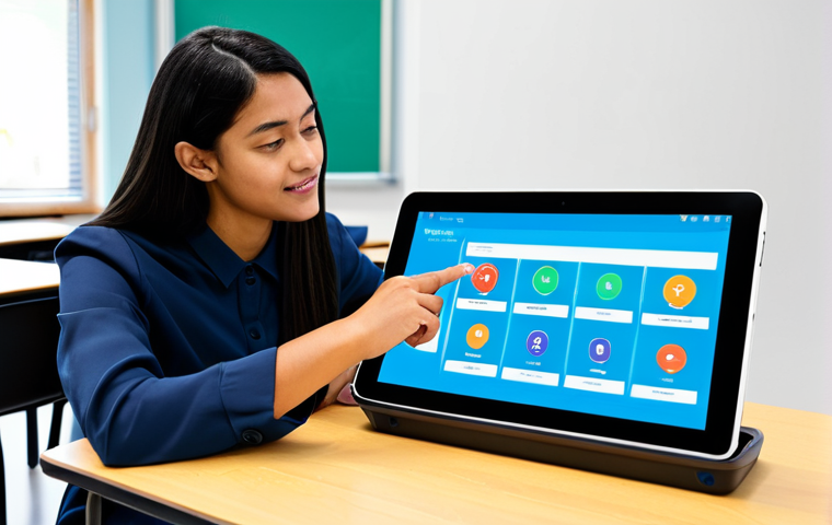 디지털 교육의 성공적인 적용 - Adaptive Learning in Action**
A diverse group of fully clothed students is working on tablets in a ...