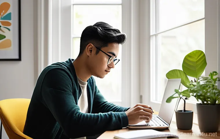 디지털 학습 스타일 - **Prompt:** A young adult (gender-neutral, 20s-30s) in a modern, well-organized home office setup, b...