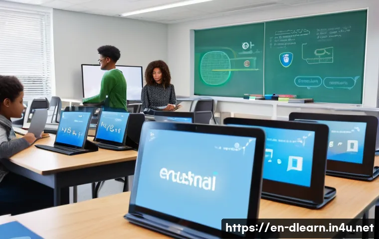 디지털 교육을 위한 예산 계획 - A modern classroom scene showcasing diverse students and a teacher actively engaging with mid-range ...