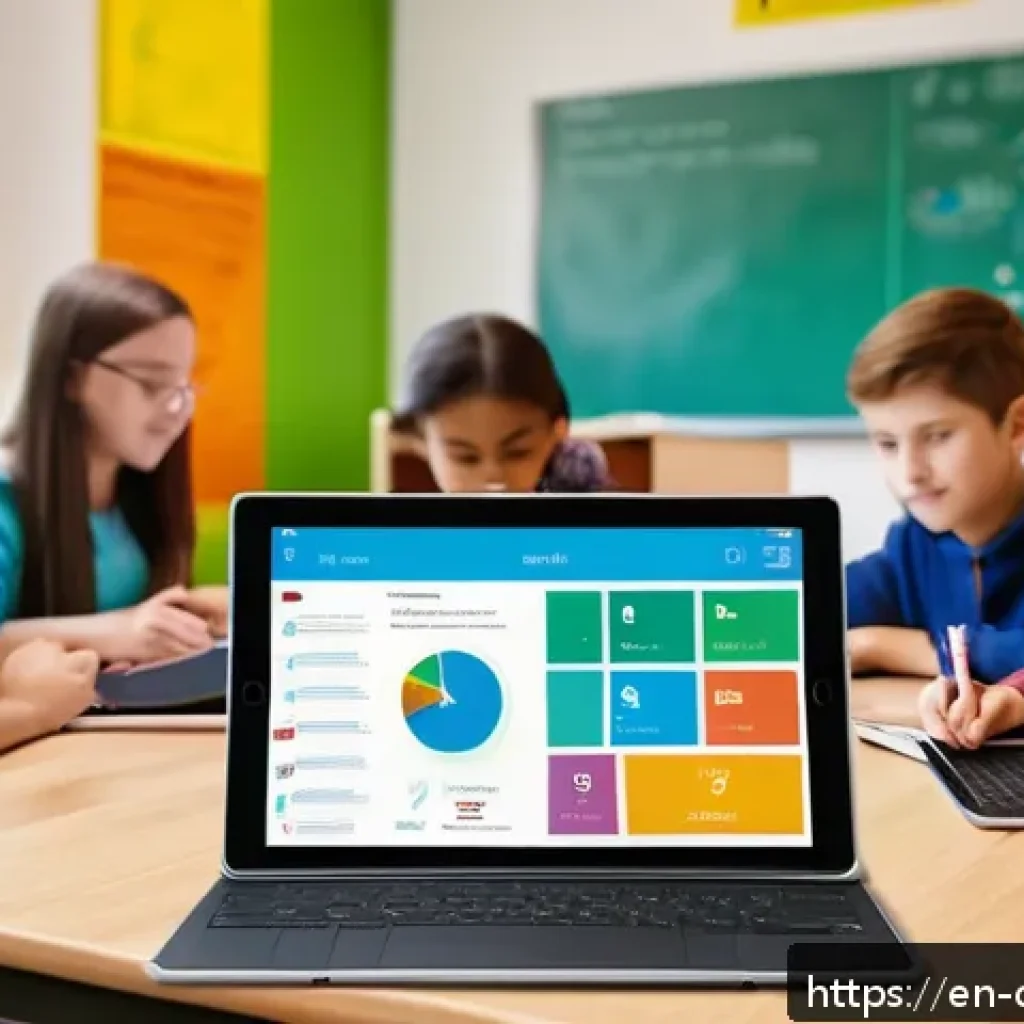 디지털 학습의 최신 기술 동향 - A modern classroom scene featuring diverse students engaged with AI-powered adaptive learning platfo...